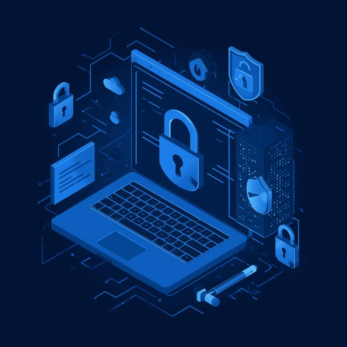 Based on website maintance and protection make a great visual image illustration and the them color will be dark blue please do more creative