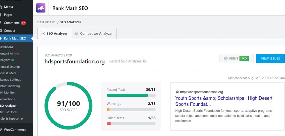 Home 7 On-page seo optimization success for hdsportsfoundation. Org