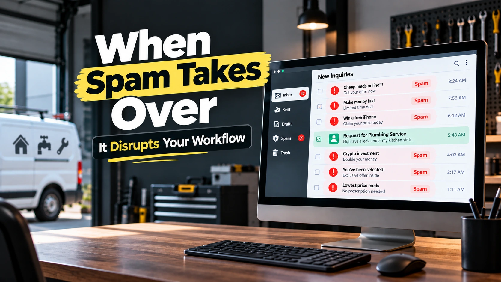 Home service website contact form filtering spam before enquiries enter a business workflow.