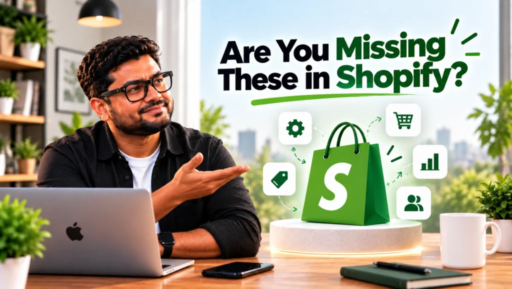 New Shopify store owner reviewing ecommerce features and analytics on a laptop