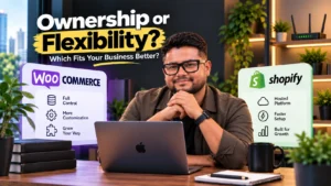 Business owner evaluating Shopify and WooCommerce based on control and flexibility