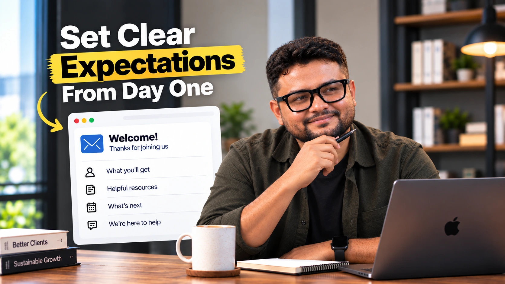 Professional service business welcome email explaining subscriber expectations