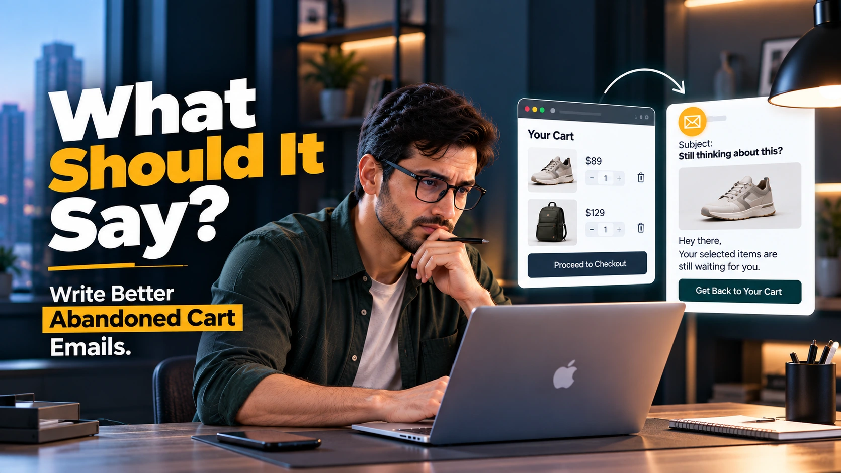 Ecommerce shopping cart connected to an abandoned cart recovery email