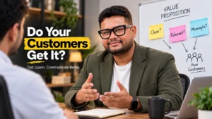 Digital strategist testing a service business value proposition with potential customers