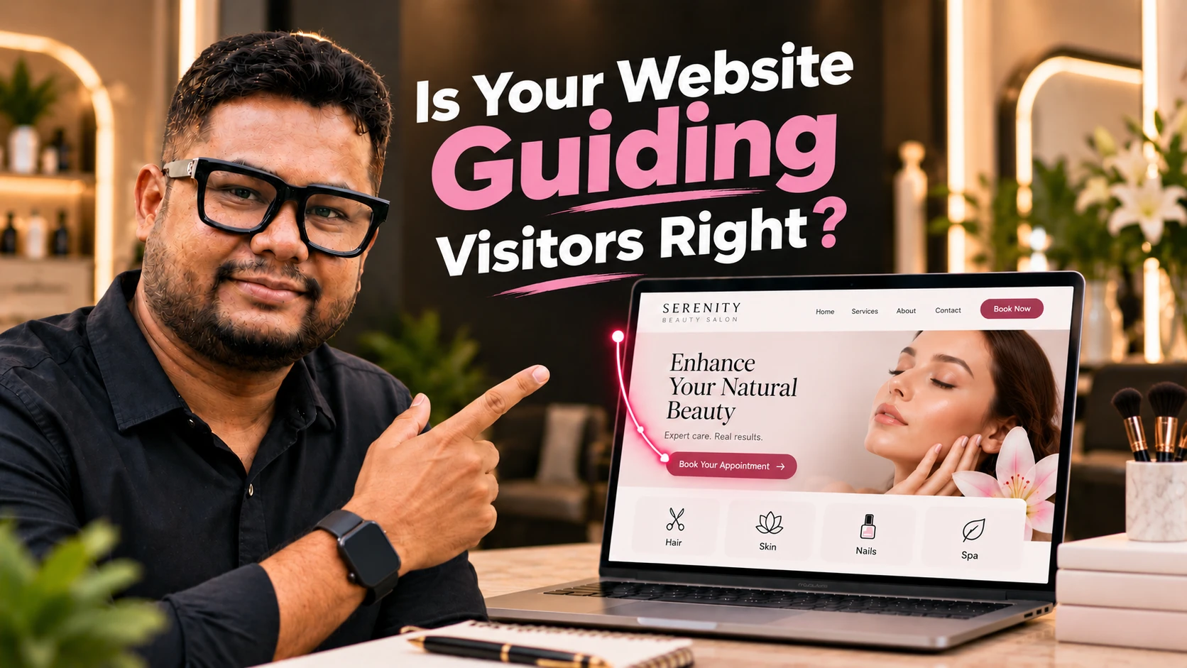 Beauty salon website using visual hierarchy for services and booking