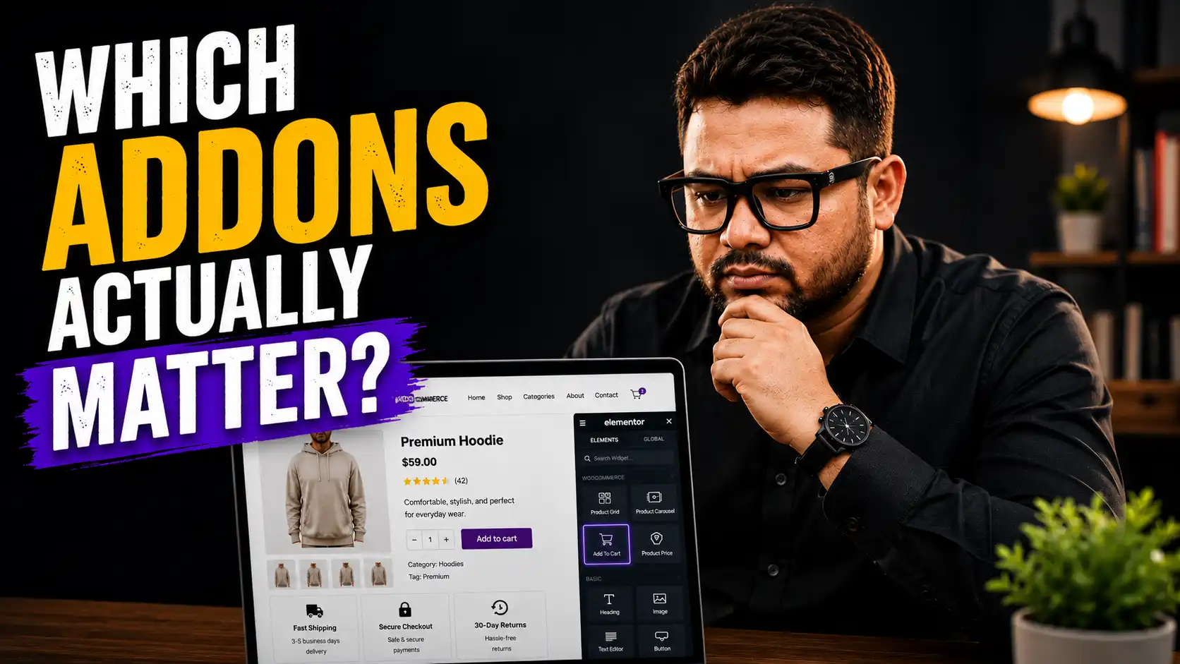 WooCommerce store surrounded by Elementor addon capability options