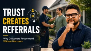 Satisfied homeowner recommending a home service business