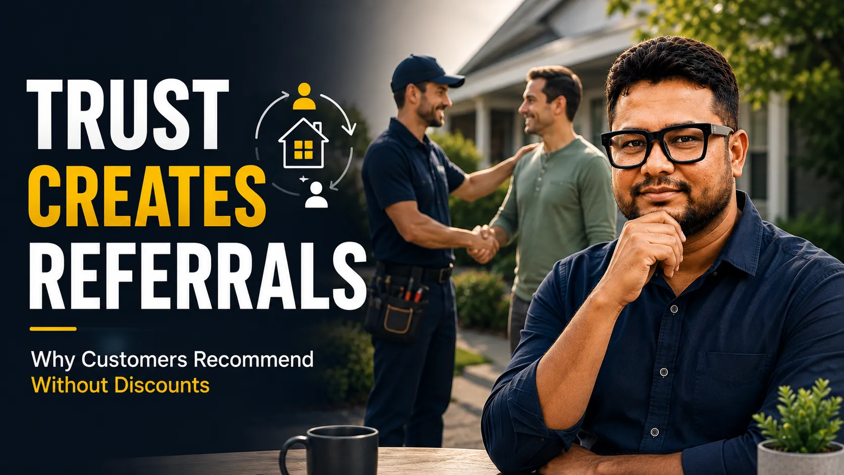 Satisfied homeowner recommending a home service business