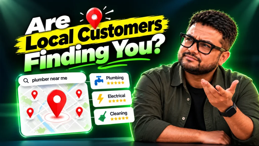Local SEO concept connecting a service business website with local search and customers