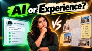 Website strategist comparing structured planning with AI-assisted website prototyping